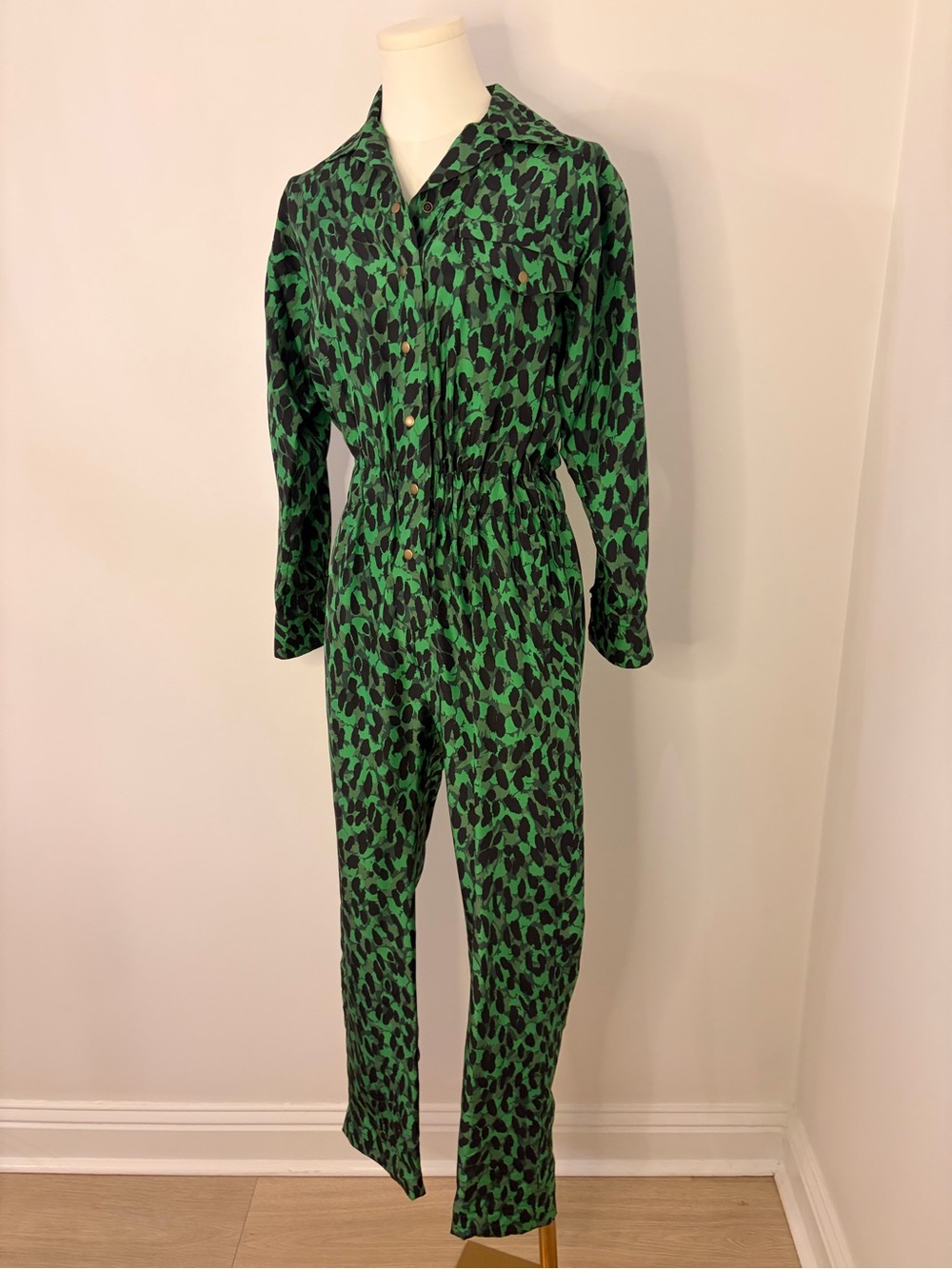 Julie Harrah Silk Longsleeve Flightsuit In Emerald Green Size XS/S - Picture 4 of 16